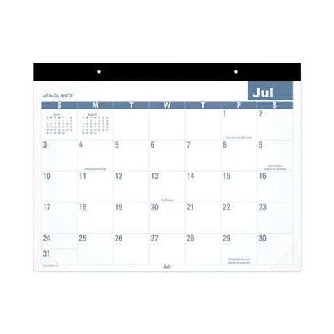 Academic Large Print Desk Pad, 21.75 X 17, White/blue Sheets, 12 Month (july To June): 2024 To 2025