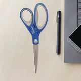 Scissors With Antimicrobial Protection, 8" Length, 3.25" Cut Length, Blue/gray Straight Handle, 2/pack