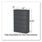 Lateral File, 5 Legal/letter/a4/a5-size File Drawers, Charcoal, 42" X 18.63" X 67.63"