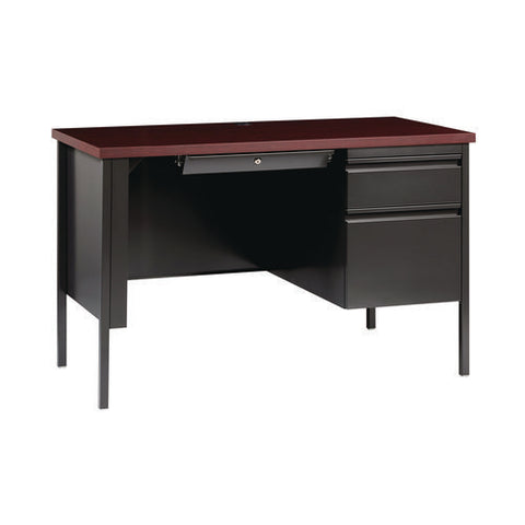 Single Pedestal Steel Desk, 45" X 24" X 29.5", Mahogany/charcoal, Charcoal Legs