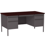 Double Pedestal Steel Desk, 60" X 30" X 29.5", Mahogany/charcoal, Charcoal Legs