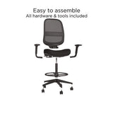 Kempton Fabric Mesh Task Stool, Supports Up To 275 Lb, 26.57 To 33.62 Seat Height, Black Seat, Black Back, Black Base