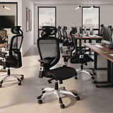 Minerva Ergonomic Mesh Swivel Task Chair, Supports Up To 275 Lb, 17.24 To 20.98 Seat Height, Black Seat/back, Black Base