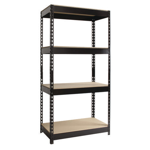 Steel Shelving With Particleboard Shelves, Four-shelf, 30w X 16d X 60h, Steel, Black