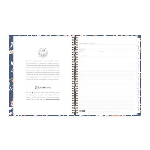 One Tree Planted Effie Weekly/monthly Planner, Floral Artwork, 11" X 8.5", Blue/peach/green Cover, 12-month (jan-dec): 2025