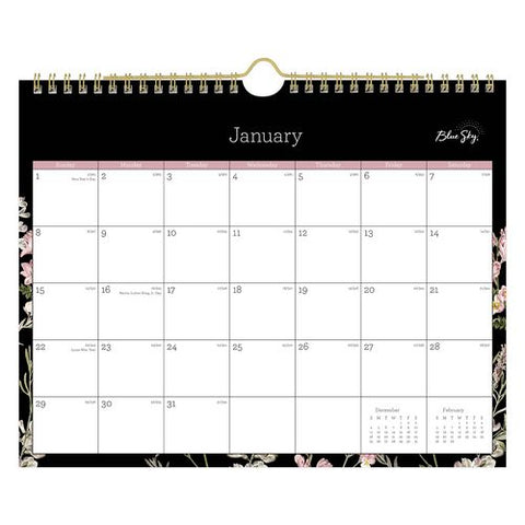 Neveah Monthly Wall Calendar, Floral Artwork, 11" X 8.75", White/black/pink Sheets, 12-month (jan To Dec): 2025