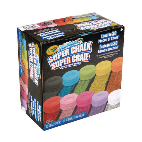 Super Chalk, 1" X 2.8" Diameter, 10 Assorted Colors, 10 Pucks/box