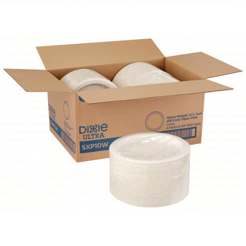 Heavy-weight Paper Plates, 10" Dia, White, 125/pack, 4 Packs/carton