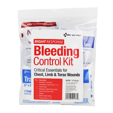 Critical Essentials Bleeding Control Kit For Limb, Chest And Torso Wounds, 11 Pieces, Plastic Bag