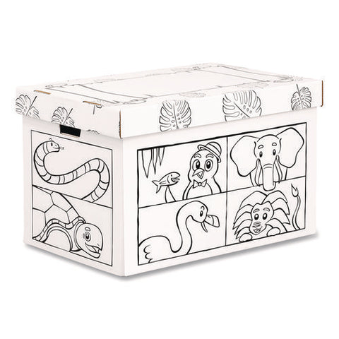 At Play Color In Toy Box, Animal Design, 1 Section, 5.25 Cu Ft, 28" X 18" X 18", White/black