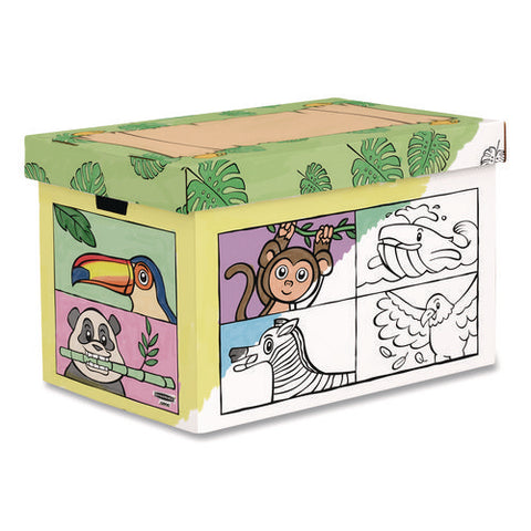 At Play Color In Toy Box, Animal Design, 1 Section, 5.25 Cu Ft, 28" X 18" X 18", White/black