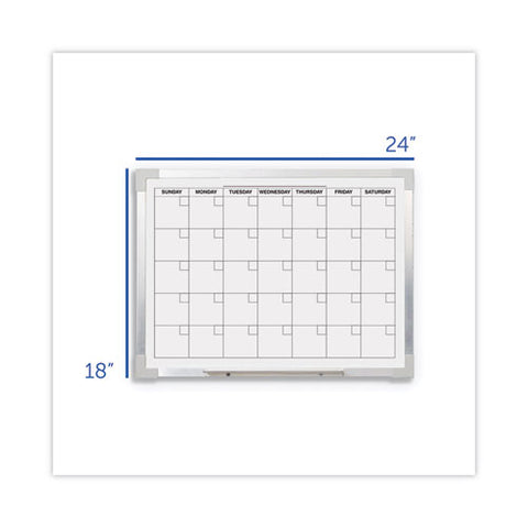 Framed Calendar Dry Erase Board, 24 X 18, White Surface, Silver Aluminum Frame