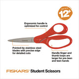 Student Scissors, Pointed Tip, 7" Long, Offset Assorted Color Handle