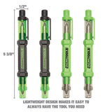 6-way Pen-style Screw/nut Driver, Phillips/slotted Bits, Metric Sockets, 5.38" Long, Black/green, Green/clear, 4/pack