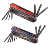 Hex Key Fold-up Tool Set, Two-piece, Metric/sae, Black-oxide/blue (sae), Black-oxide/red (metric)