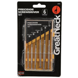 Precision Screwdriver Set, Six-piece, Phillips/slotted, Assorted Lengths, Polished Steel Handles