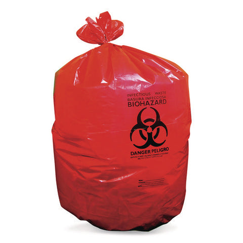 Healthcare Biohazard Printed Low-density Can Liners, Biohazard, 45 Gal, 1.3 Mil, 40 X 46, Red, Flat Pack, 200/carton