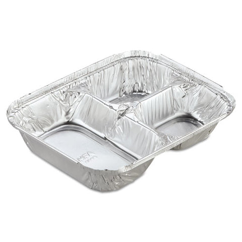 Aluminum Oblong Container With Lid, 3-compartment, 24 Oz, 8.5 X 6.38 X 1.47, Silver, 250/carton