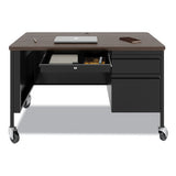 Mobile Teachers Pedestal Desks, Right-hand Pedestal: Box/file Drawers, 48" X 30" X 29.5", Walnut/black