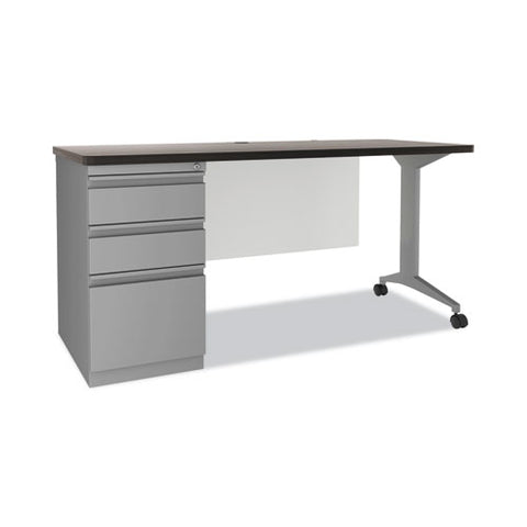 Modern Teacher Series Left Pedestal Desk, 60 X 24 X 28.75, Weathered Charcoal/silver