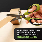 Non-stick Unboxing Scissors, 8" Long, 2.7" Cut Length, Green/black Handle