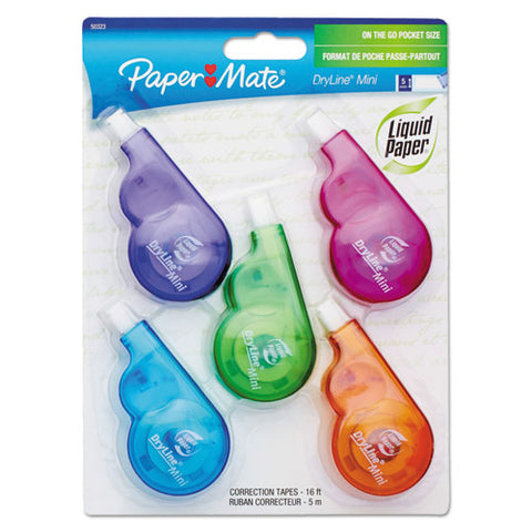 Dryline Mini Correction Tape, 0.2" X 197", Non-refillable, Assorted Color Applicators, 5/pack