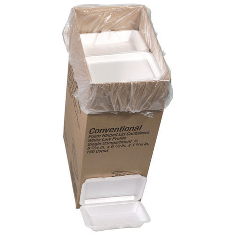 Conventional Foam Hinged Lid Container, Very Shallow, 9 X 6.5 X 1, White, 150/carton