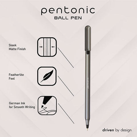 Pentonic Medium Point Ballpoint Pen, 1 Mm, Black Ink, Charcoal Barrel, 25/pack