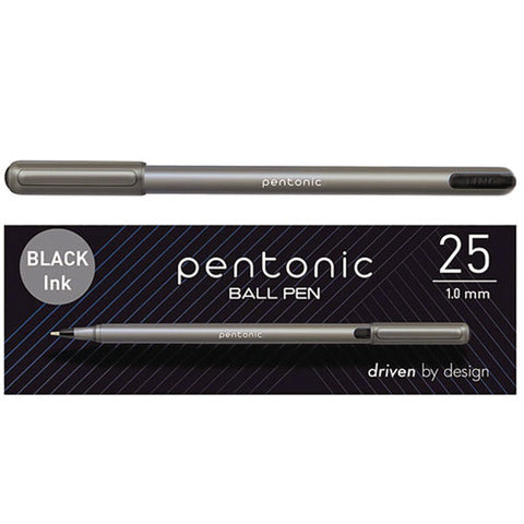 Pentonic Medium Point Ballpoint Pen, 1 Mm, Black Ink, Charcoal Barrel, 25/pack