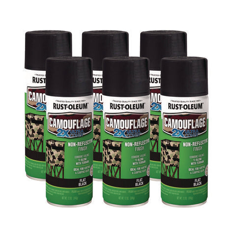 Camouflage Spray Paint, Flat Black, 12 Oz Aerosol Can, 6/carton