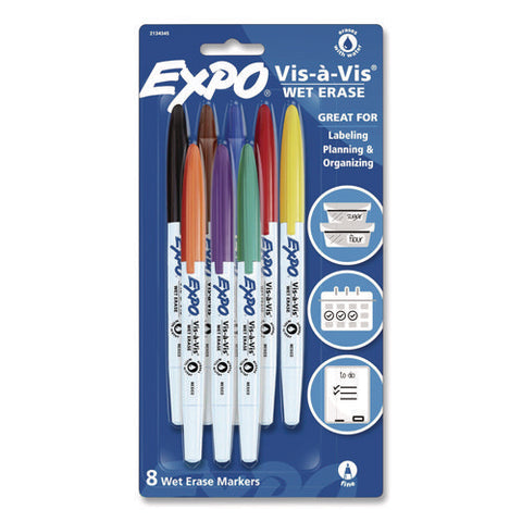 Vis-à-vis Wet Erase Marker, Fine Bullet Tip, Assorted Colors, 8/pack