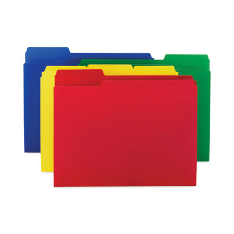 Top Tab Poly Colored File Folders, 1/3-cut Tabs: Assorted, Letter Size, 0.75" Expansion, Assorted Colors,12/pack