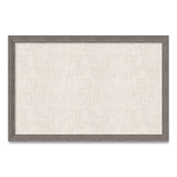 Linen Bulletin Board With Rustic Frame, 35 X 23, Beige Surface, Brown Frame