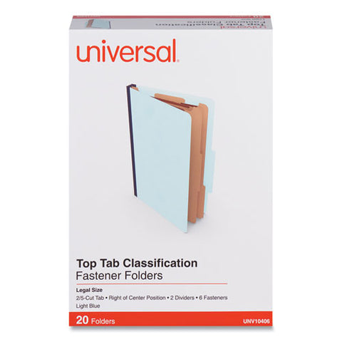 Six-section Classification Folders, Heavy-duty Pressboard Cover, 2 Dividers, 6 Fasteners, Legal Size, Light Blue, 20/box