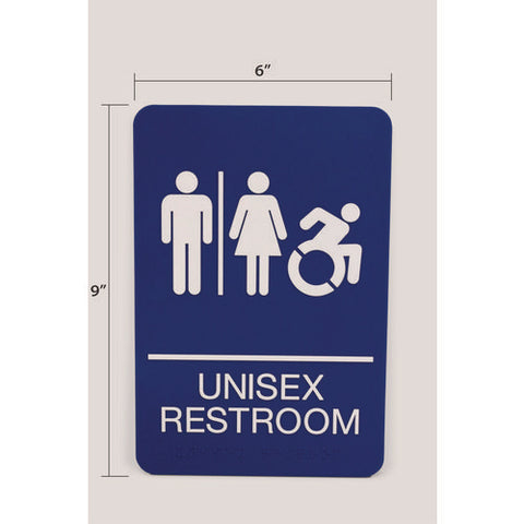 Ada Sign, Unisex Restroom, 6 X 9, Blue Face, White Graphics