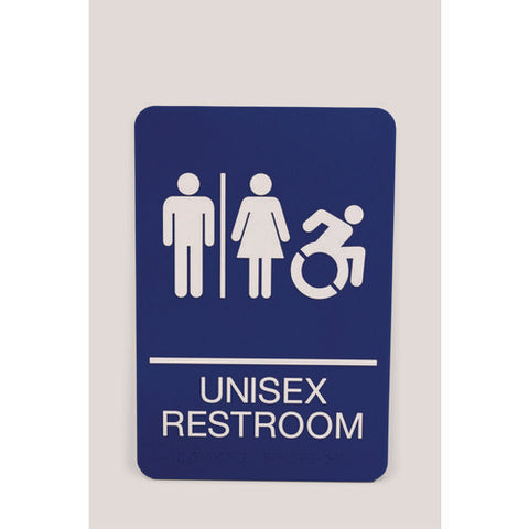 Ada Sign, Unisex Restroom, 6 X 9, Blue Face, White Graphics