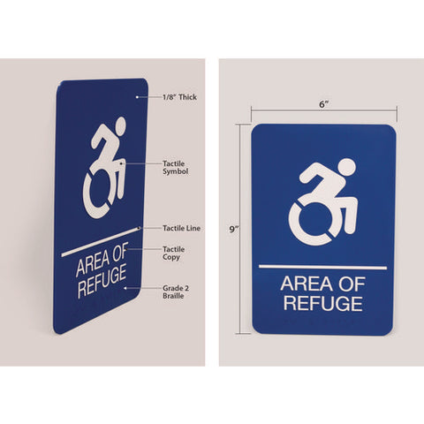 Ada Sign, Area Of Refuge, 6 X 9, Blue Face, White Graphics