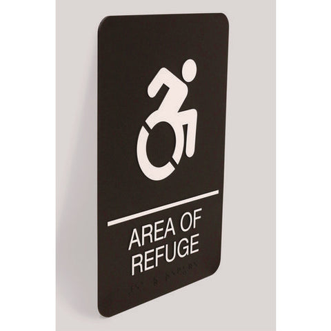 Ada Sign, Area Of Refuge, 6 X 9, Black Face, White Graphics