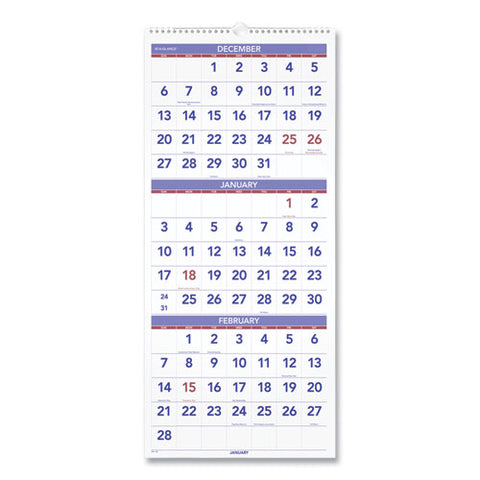 Vertical-format Three-month Reference Wall Calendar, 12 X 27, 2021