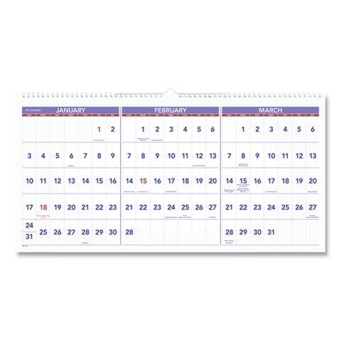 Horizontal-format Three-month Reference Wall Calendar, 24 X 12, 2022