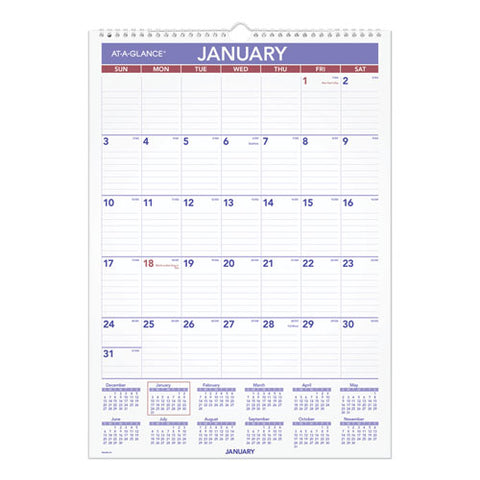 Erasable Wall Calendar, 12 X 17, White, 2022