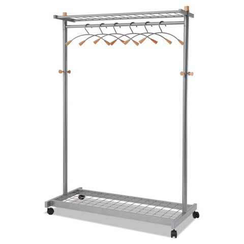 Garment Racks, Two-sided, 2-shelf Coat Rack, 6 Hanger-6 Hook, 44.8w X 21.67d X 70.8h, Silver Steel-wood