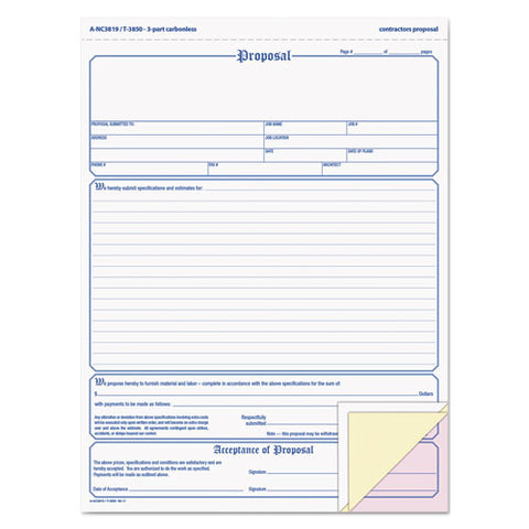 Contractor Proposal Form, 3-part Carbonless, 8 1-2 X 11 7-16, 50 Forms