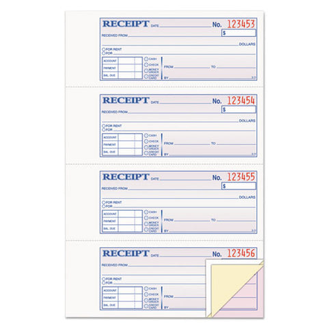 Receipt Book, 7 5-8 X 11, Three-part Carbonless, 100 Forms