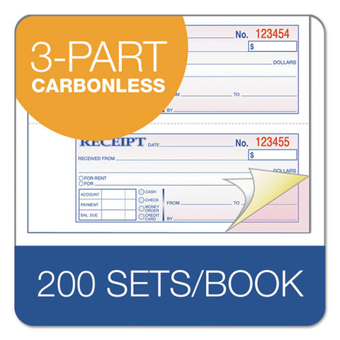 Tops 3-part Hardbound Receipt Book, 7 X 2 3-4, Carbonless, 200 Sets-book