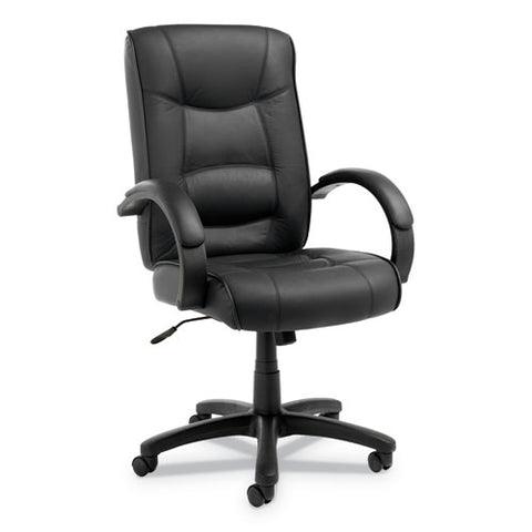 Alera Strada Series High-back Swivel-tilt Top-grain Leather Chair, Supports Up To 275 Lbs, Black Seat-black Back, Black Base