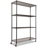 Nsf Certified 4-shelf Wire Shelving Kit With Casters, 48w X 18d X 72h, Black