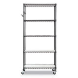 5-shelf Wire Shelving Kit With Casters And Shelf Liners, 36w X 18d X 72h, Black Anthracite