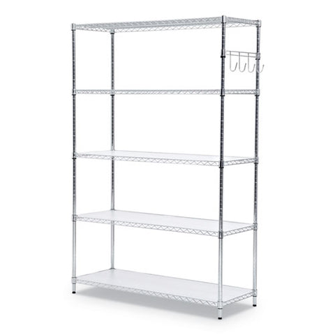 5-shelf Wire Shelving Kit With Casters And Shelf Liners, 48w X 18d X 72h, Silver