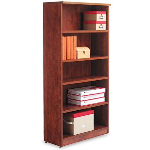 Alera Valencia Series Bookcase, Five-shelf, 31 3-4w X 14d X 64 3-4h, Medium Cherry